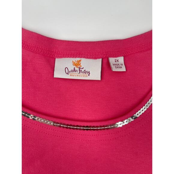 Quacker Factory Hot Pink Sequin 3/4 Sleeve‎ Size 2X Vacation Resort - Picture 3 of 6